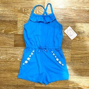 NWT Lucky Penny Cornflower Blue girls romper 6x elastic waist